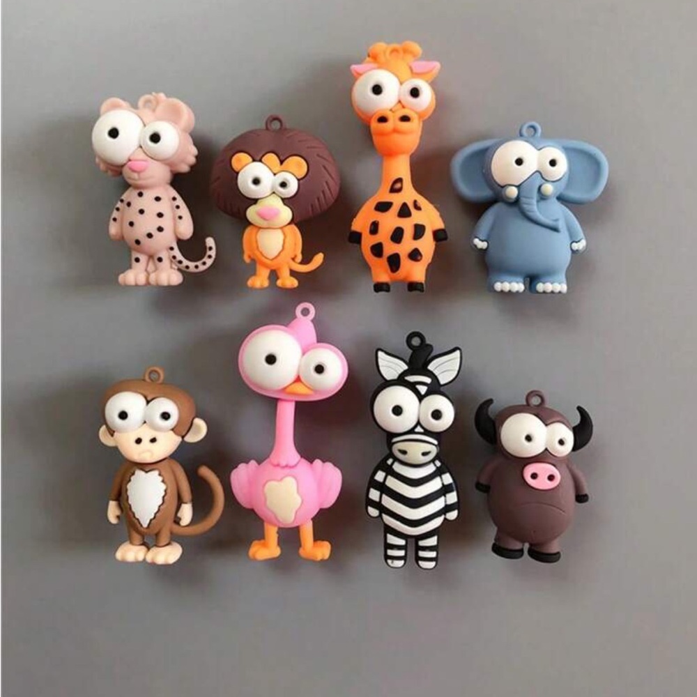 Fridge magnets cute set Funny animals zebra elephant monkey blue orange black